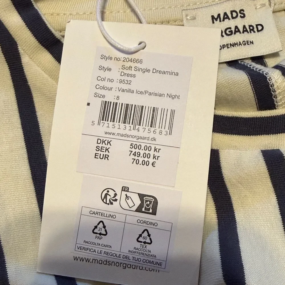NWT Mads Norgaard Soft Single Dreamina Striped Dress Girls Size 8Y